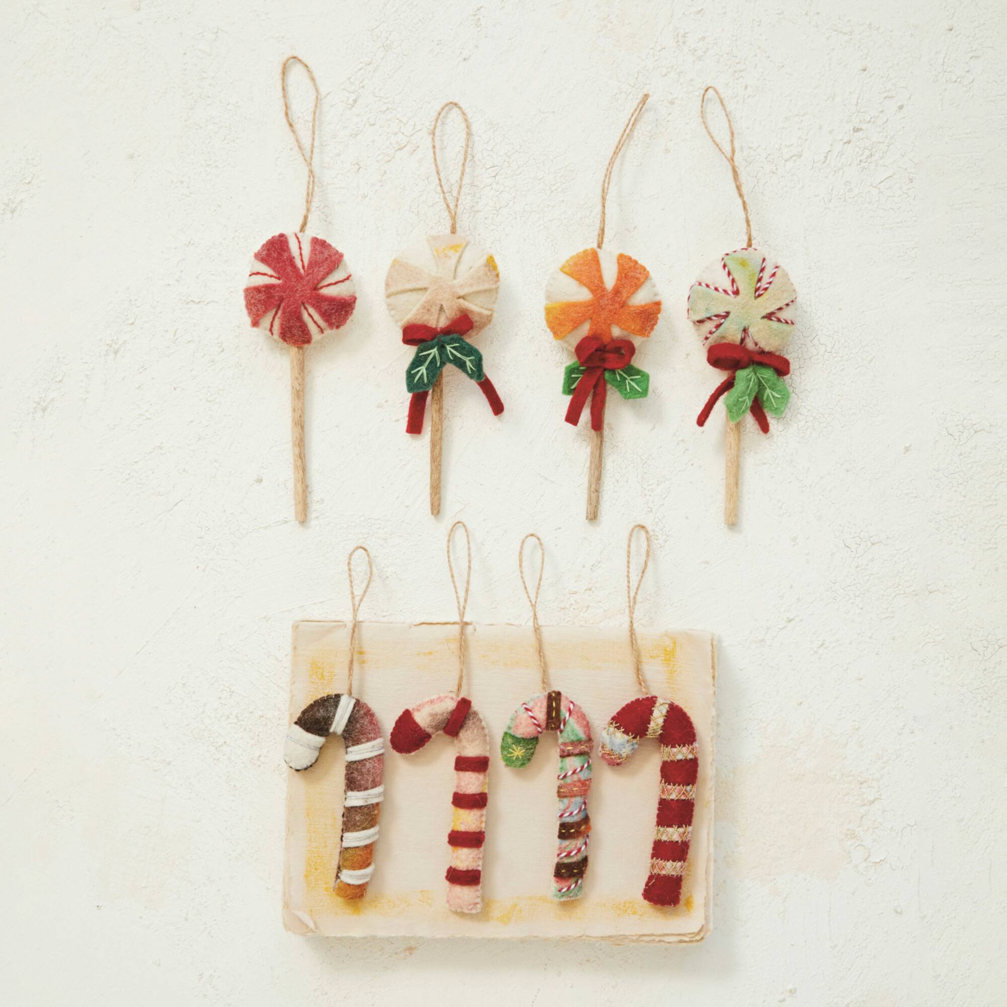 Hello Honey® 4 Pack 2.5" Candy Cane Wool Felt Ornaments